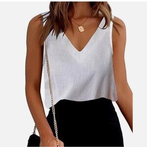 Chigant Womens Cotton Linen Tank Tops V Neck Casual Cami Sleeveless Blouses